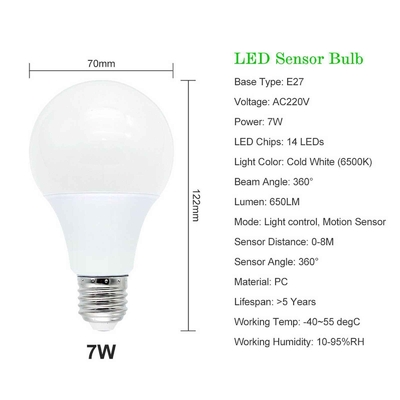 Smart Sensor Bulb E27 Day Night Light Sensor LED Bulb met PIR-radarbewegingsdetectie
