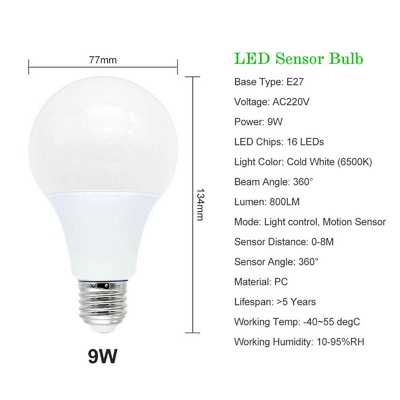 Smart Sensor Bulb E27 Day Night Light Sensor LED Bulb met PIR-radarbewegingsdetectie