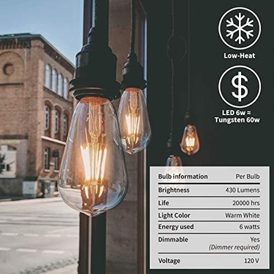 Lange levensduur 6W Dimmable Led Filament Bulb in Amber Warm Yellow Light voor E26 basis